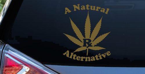 A Natural Alternative Medical Marijuana Cannabis Car or Truck Window Decal Sticker (Gold)
