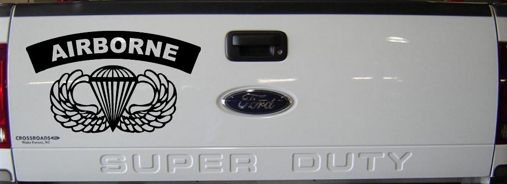 AIRBORNE Banner With Wings Military Car or Truck Window Decal Sticker (Black)