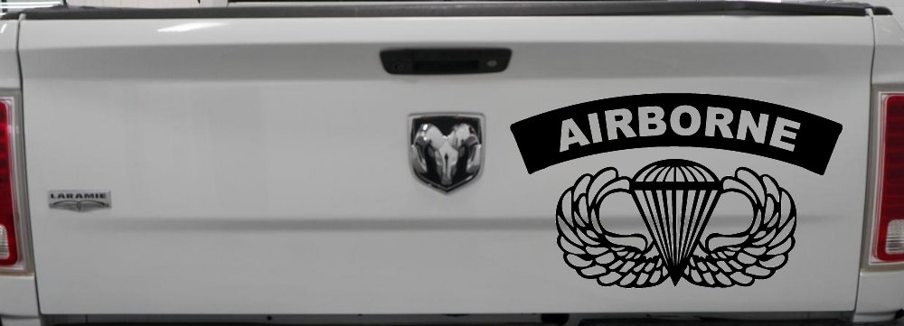 AIRBORNE Banner With Wings Military Car or Truck Window Decal Sticker (Black)