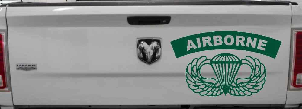 AIRBORNE Banner With Wings Military Car or Truck Window Decal Sticker (Dark Green)