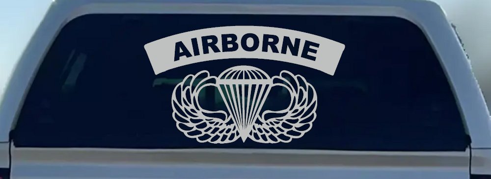 AIRBORNE Banner With Wings Military Car or Truck Window Vinyl Decal Sticker (Light Gray)