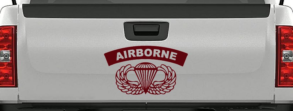 AIRBORNE Banner With Wings Military Car or Truck Window Decal Sticker (Purple Red)