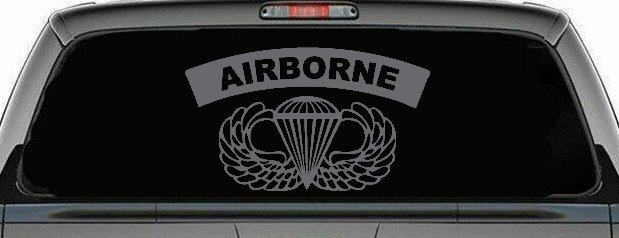 AIRBORNE Banner With Wings Military Car or Truck Window Decal Sticker (Silver)