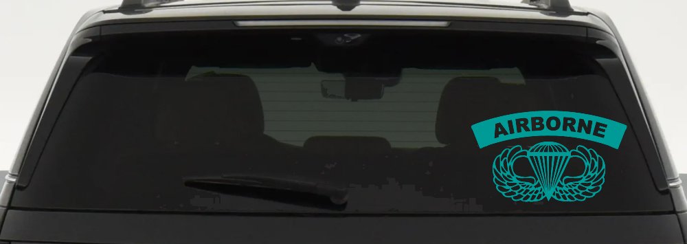 AIRBORNE Banner With Wings Military Car or Truck Window Decal Sticker (Turquoise)