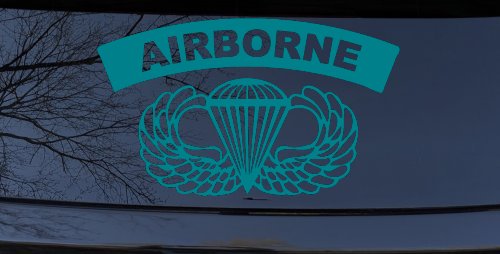 AIRBORNE Banner With Wings Military Car or Truck Window Decal Sticker (Turquoise Blue)