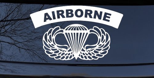 AIRBORNE Banner With Wings Military Car or Truck Window Vinyl Decal Sticker (White)