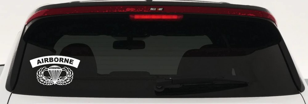 AIRBORNE Banner With Wings Military Car or Truck Window Vinyl Decal Sticker (White)