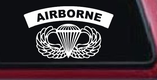 AIRBORNE Banner With Wings Military Car or Truck Window Vinyl Decal Sticker (White)