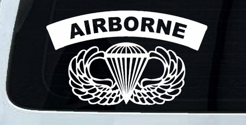 AIRBORNE Banner With Wings Military Car or Truck Window Decal Sticker (White)