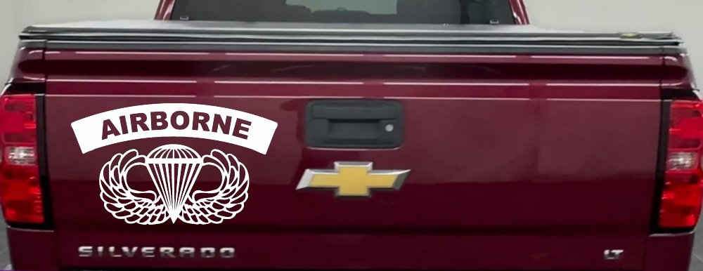 AIRBORNE Banner With Wings Military Car or Truck Window Decal Sticker (White)
