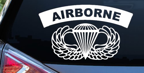 AIRBORNE Banner With Wings Military Car or Truck Window Decal Sticker (White)