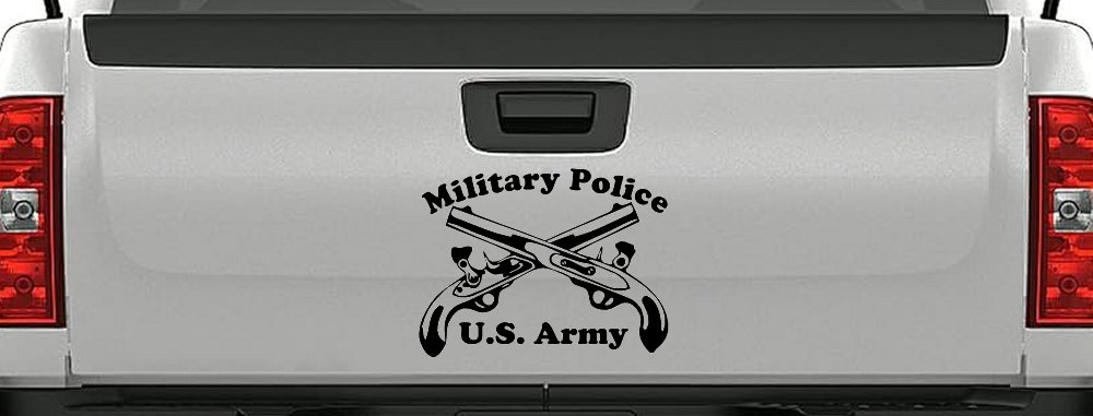 Military Police Cross Pistols With Text Military Car or Truck Window Vinyl Decal Sticker (Black)