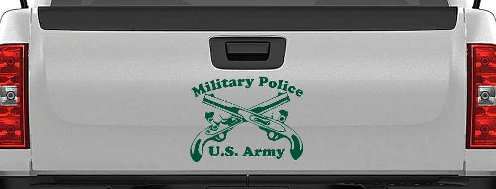 Military Police Cross Pistols With Text Military Car or Truck Window Decal Sticker (Dark Green)