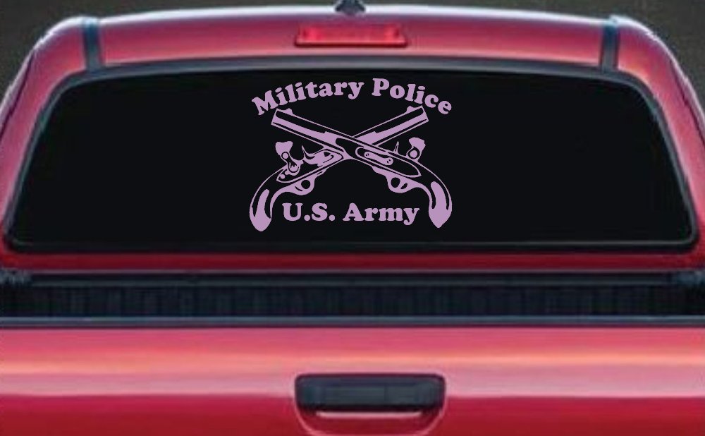 Military Police Cross Pistols With Text Military Car or Truck Window Decal Sticker (Lilac)
