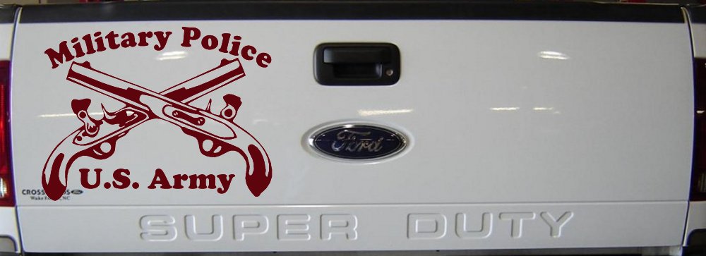 Military Police Cross Pistols With Text Military Car or Truck Window Decal Sticker (Purple Red)