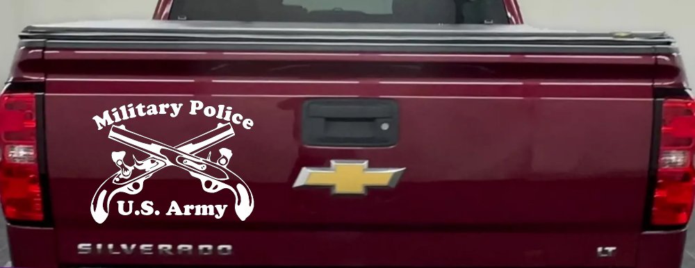 Military Police Cross Pistols With Text Military Car or Truck Window Decal Sticker (White)