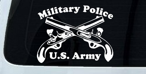 Military Police Cross Pistols With Text Military Car or Truck Window Vinyl Decal Sticker (White)
