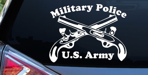 Military Police Cross Pistols With Text Military Car or Truck Window Vinyl Decal Sticker (White)