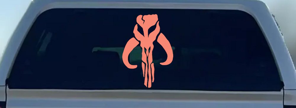 Mandalorian Skull Boba Fett Sci Fi Car or Truck Window Decal Sticker (Coral)