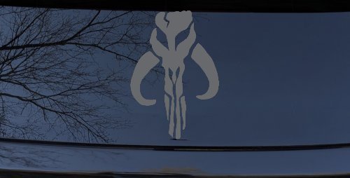 Mandalorian Skull Boba Fett Sci Fi Car or Truck Window Decal Sticker (Silver)