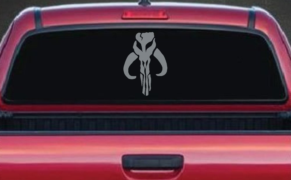 Mandalorian Skull Boba Fett Sci Fi Car or Truck Window Decal Sticker (Telegrey)