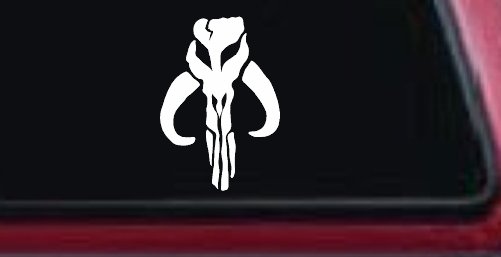 Mandalorian Skull Boba Fett Sci Fi Car or Truck Window Decal Sticker (White)