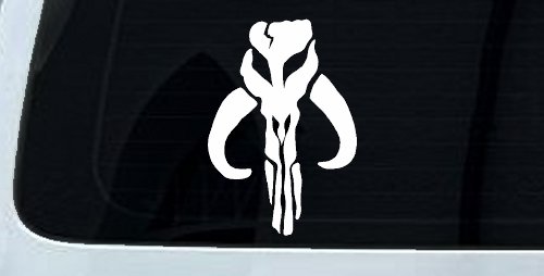 Mandalorian Skull Boba Fett Sci Fi Car or Truck Window Decal Sticker (White)