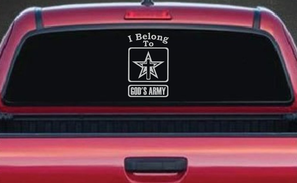 I Belong To Gods Army Christian Car or Truck Window Decal Sticker (Light Gray)