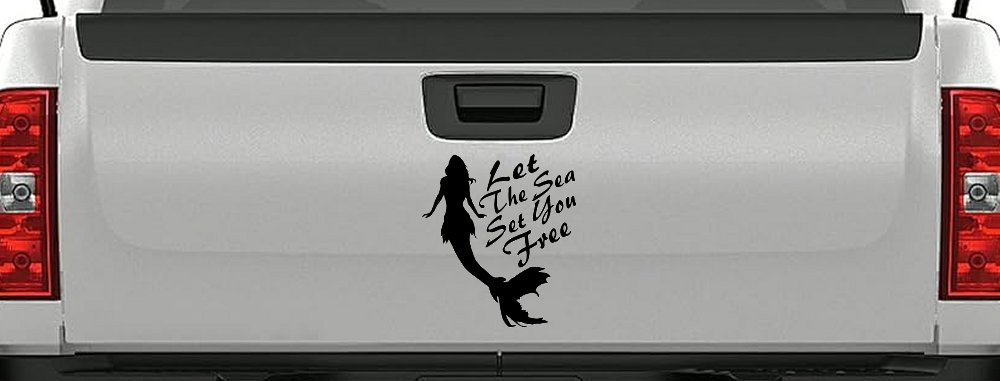 Let The Sea Set You Free Mermaid Car or Truck Window Vinyl Decal Sticker (Black)