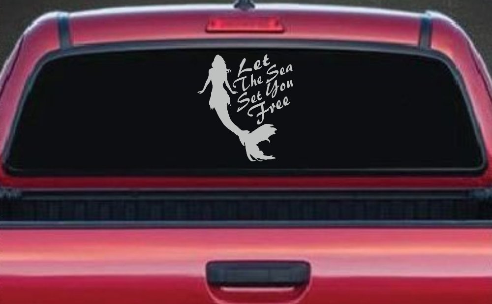 Let The Sea Set You Free Mermaid Car or Truck Window Decal Sticker (Light Gray)