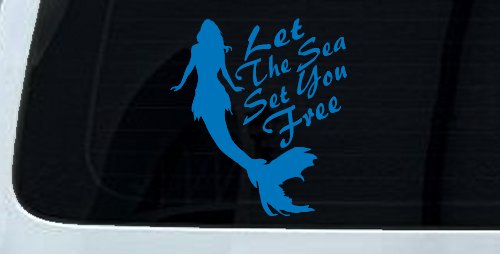 Let The Sea Set You Free Mermaid Car or Truck Window Decal Sticker (Sky Blue)