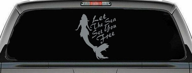 Let The Sea Set You Free Mermaid Car or Truck Window Decal Sticker (Telegrey)