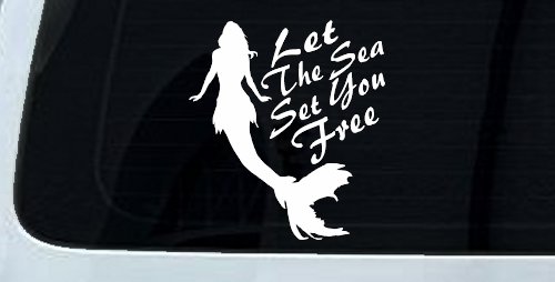 Let The Sea Set You Free Mermaid Car or Truck Window Decal Sticker (White)