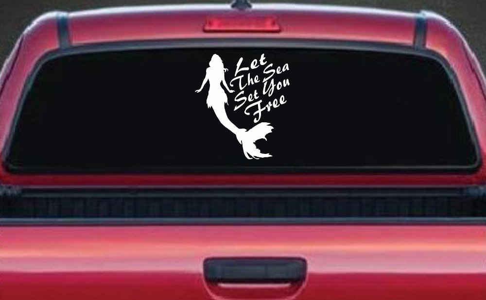 Let The Sea Set You Free Mermaid Car or Truck Window Decal Sticker (White)