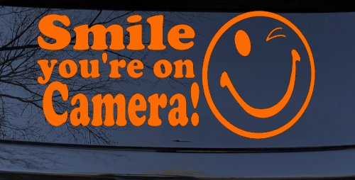 Smile You're On Camera Store Window Lettering Car or Truck Window Decal Sticker (Orange)