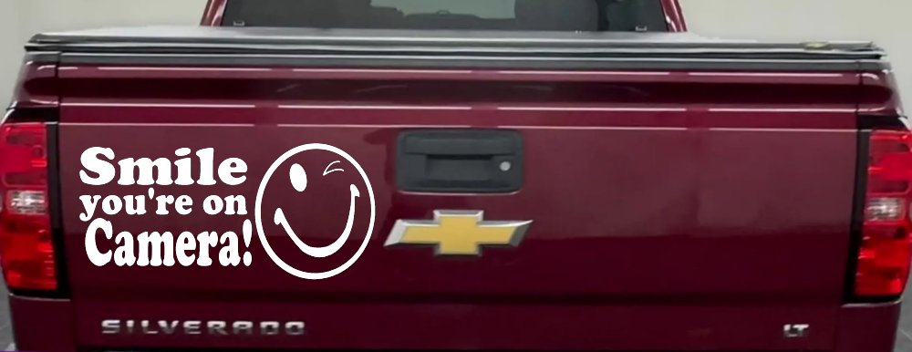 Smile You're On Camera Store Window Lettering Car or Truck Window Decal Sticker (White)