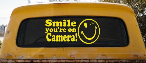 Smile You're On Camera Store Window Lettering Car or Truck Window Decal Sticker (Yellow)