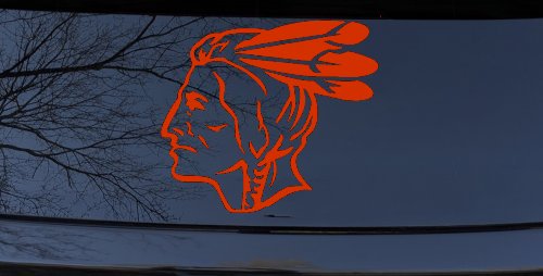 Native American Indian Head Western Car or Truck Window Vinyl Decal Sticker (Orange Red)