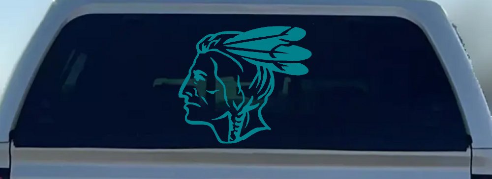 Native American Indian Head Western Car or Truck Window Decal Sticker (Turquoise Blue)
