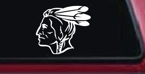 Native American Indian Head Western Car or Truck Window Vinyl Decal Sticker (White)