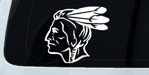 Native American Indian Head Western Car or Truck Window Decal Sticker (White)