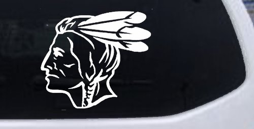 Native American Indian Head Western Car or Truck Window Vinyl Decal Sticker (White)