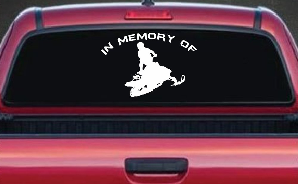 In Memory Of Snowmobile Moto Sports Car or Truck Window Vinyl Decal Sticker (White)