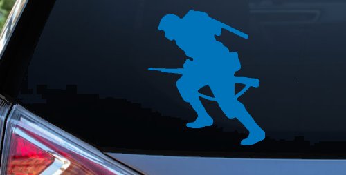 Soldier Silhouette Military Car or Truck Window Vinyl Decal Sticker (Sky Blue)