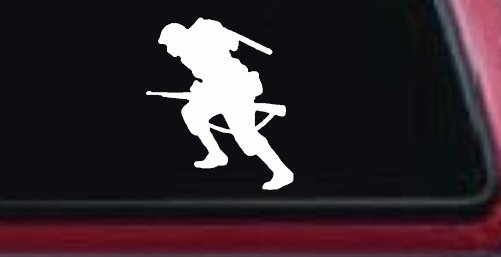 Soldier Silhouette Military Car or Truck Window Vinyl Decal Sticker (White)