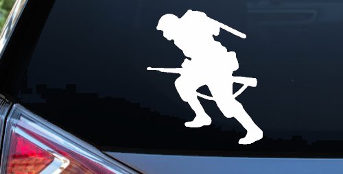 Soldier Silhouette Military Car or Truck Window Vinyl Decal Sticker (White)
