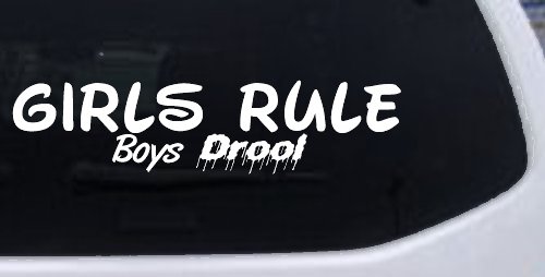 Girls Rule Boys Drool Funny Car or Truck Window Decal Sticker (White)