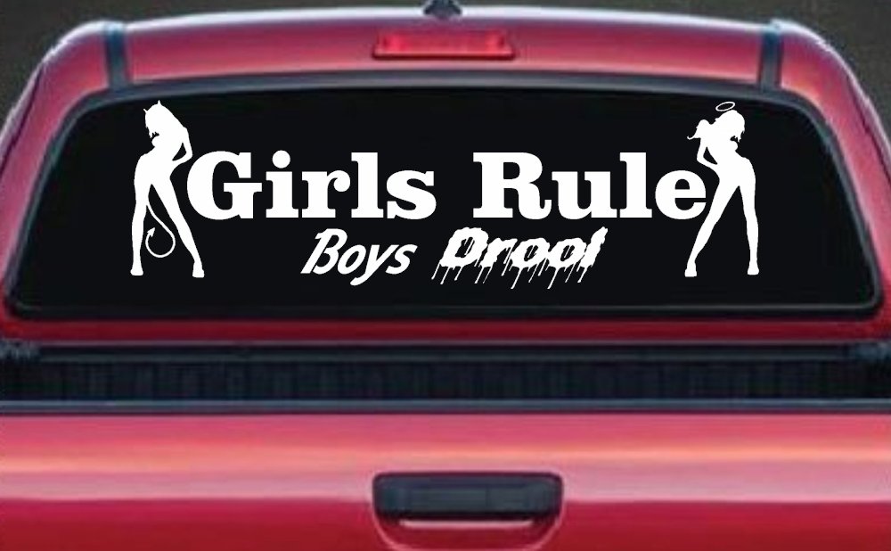 Girls Rule Boys Drool Good and Bad Girls Car or Truck Window Decal Sticker (White)