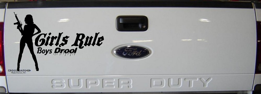 Girls Rule Boys Drool Machine Gun Girl Car or Truck Window Decal Sticker