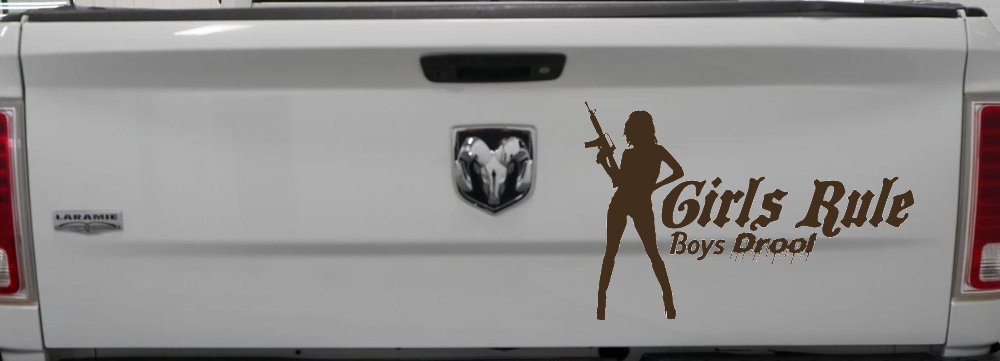 Girls Rule Boys Drool Machine Gun Girl Car or Truck Window Decal Sticker